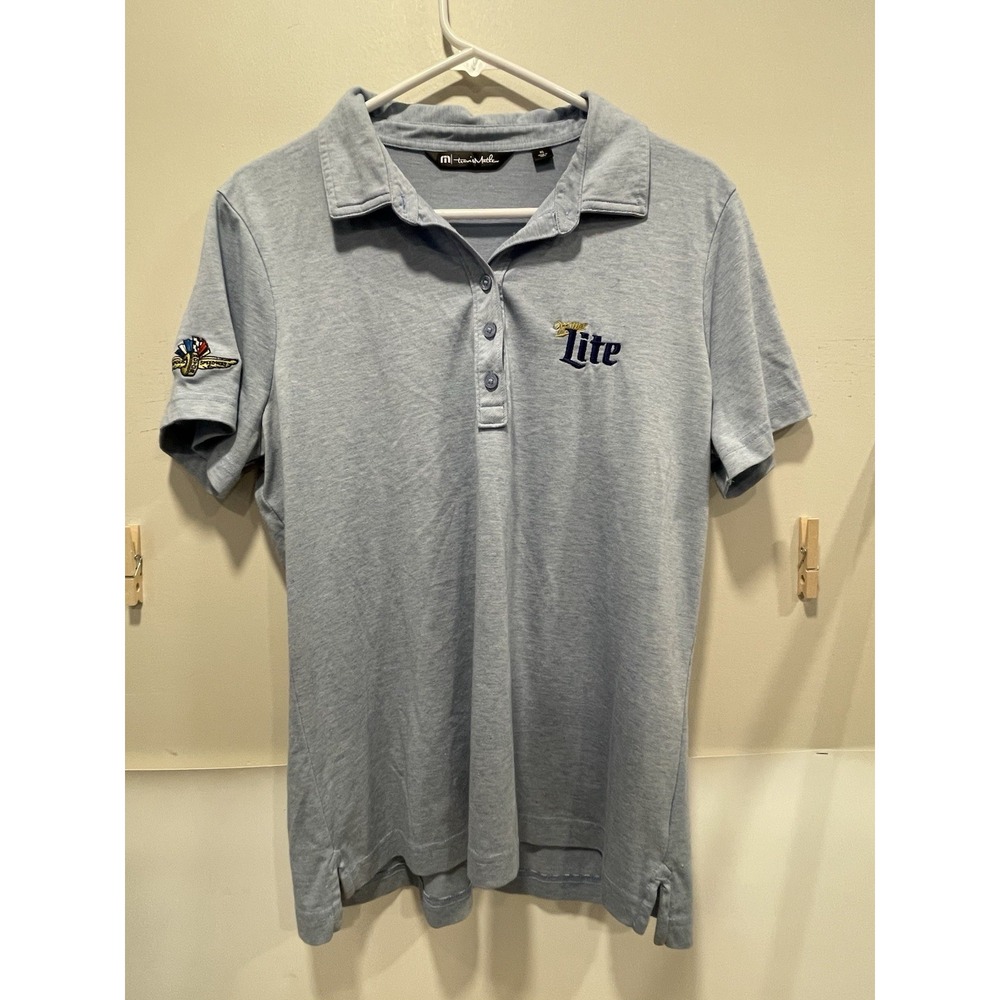 VGUC Travis Mathew Blue Golf Polo Shirt Women's XL Miller Light Indianapolis 500